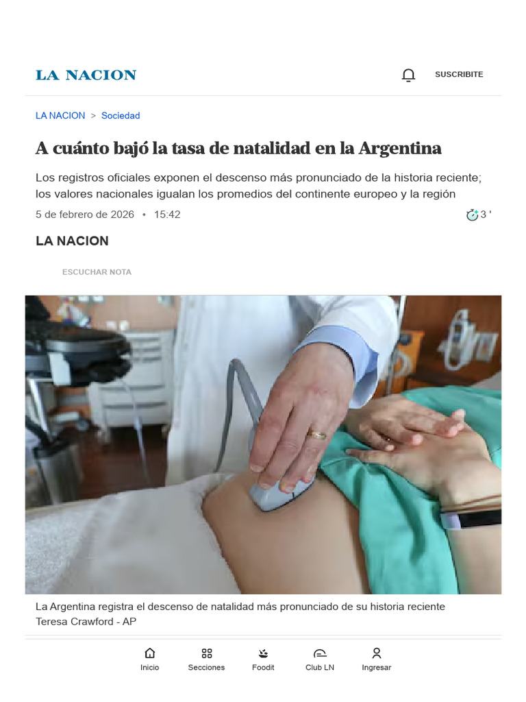 A Cuánto Bajó La Tasa de Natalidad en La Argentina - LA NACION | PDF
