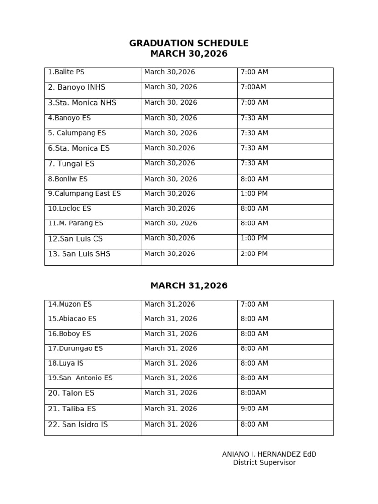 2026 Graduation Schedule 1 1 | PDF