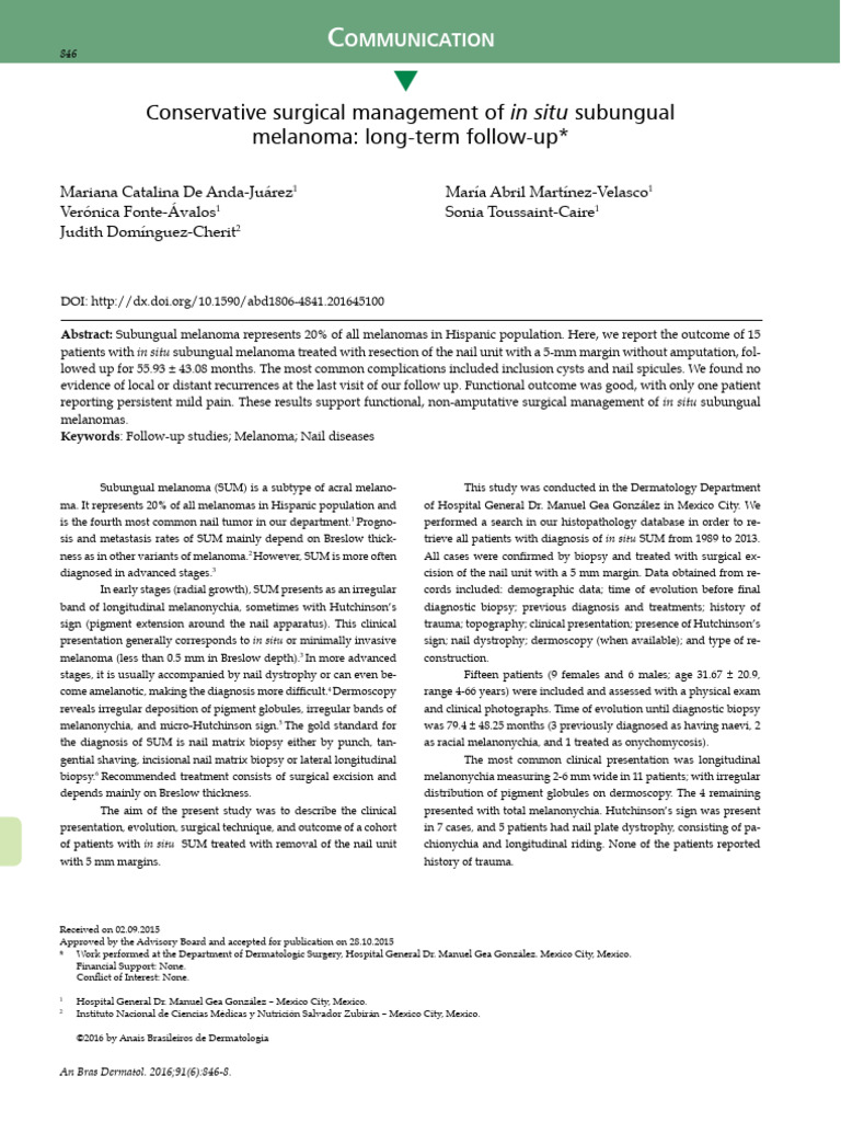 Conservative Surgical Management of in Situ Subungual Melanoma - Long ...