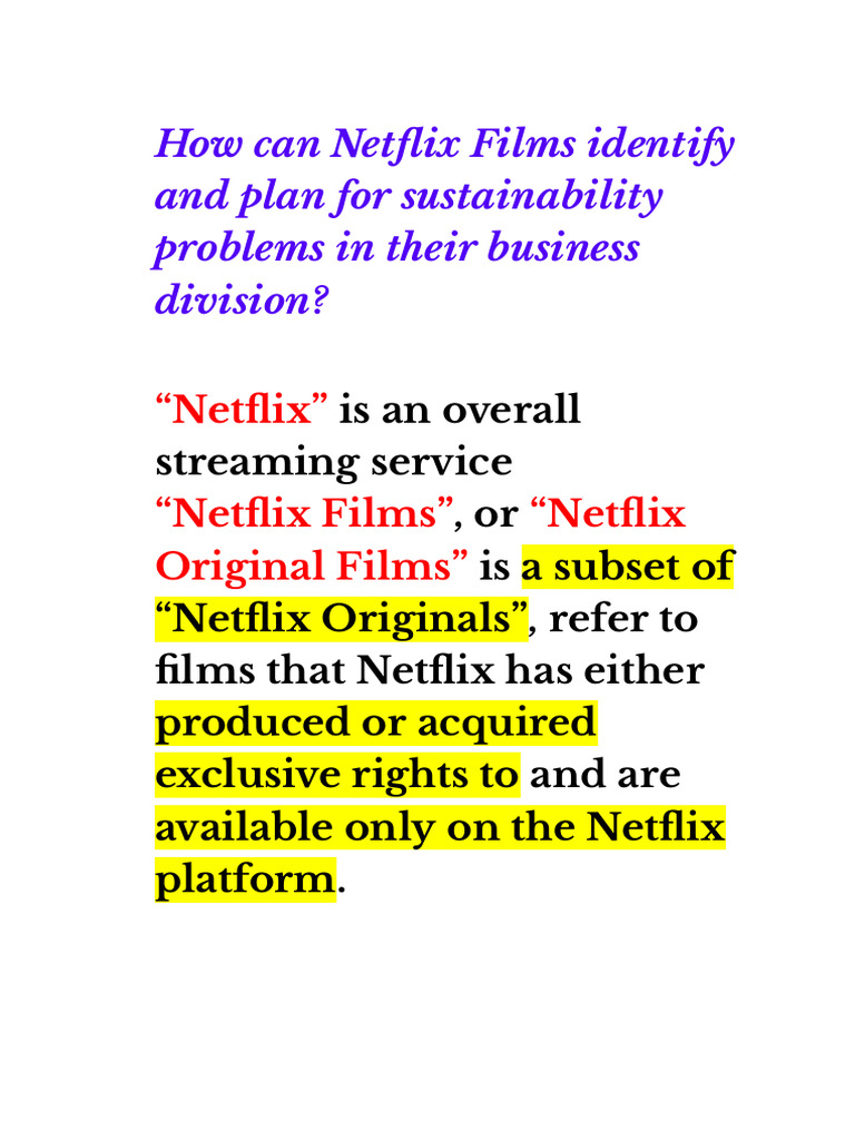 How can Netflix Films identify and plan for sustainability problems in ...