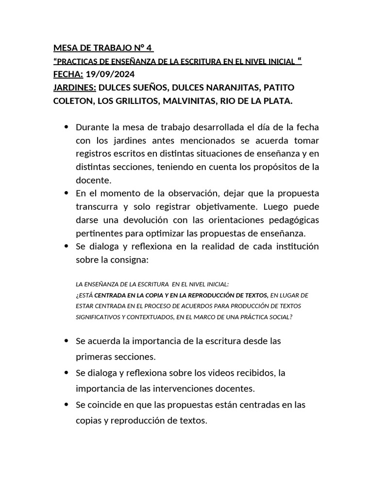 Acuerdos Mesa de Trabajo 4 | PDF