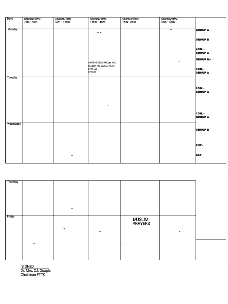 Updated Fed Time - Table For 2025-2026 1st Semester | PDF