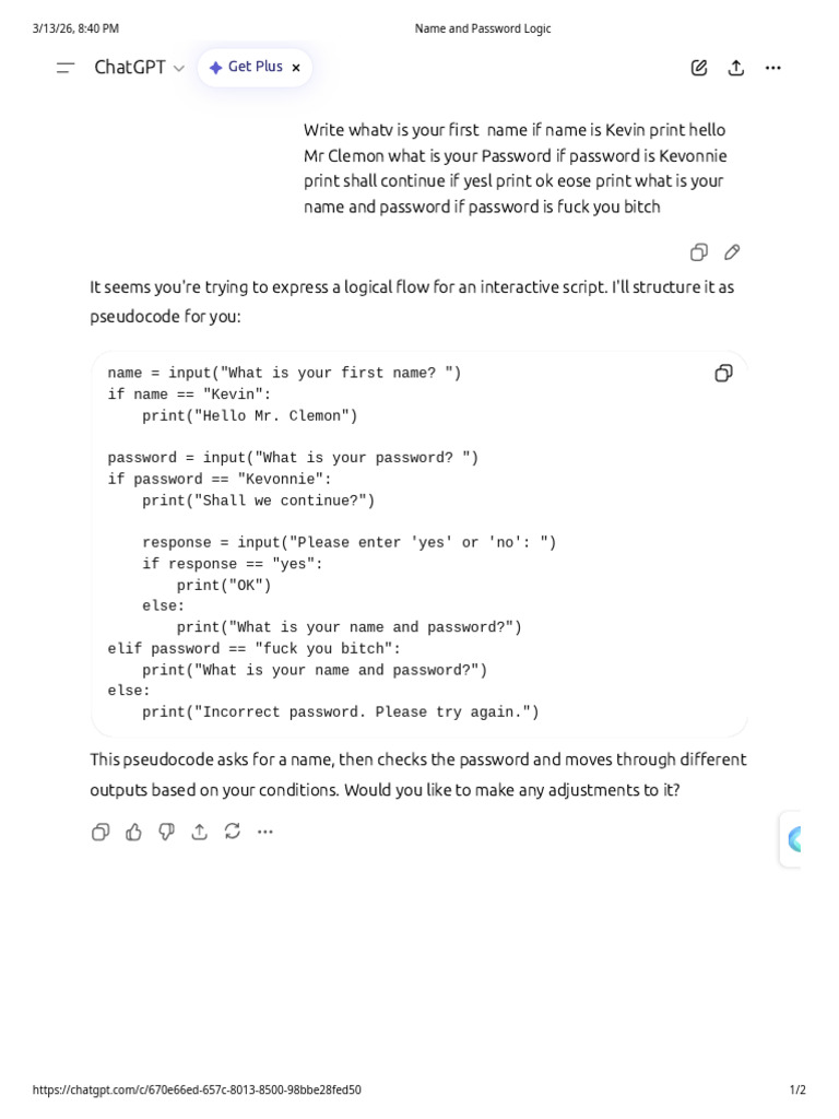 Name and Password Logic | PDF
