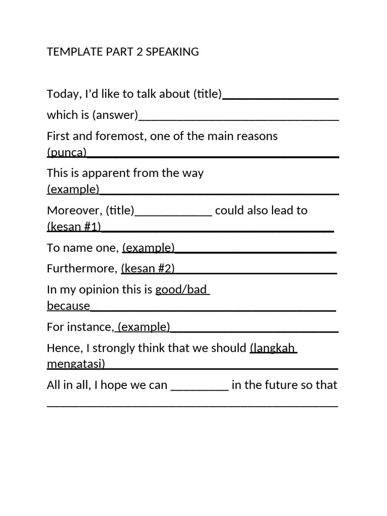 PART 2 Speaking Template SPM | PDF
