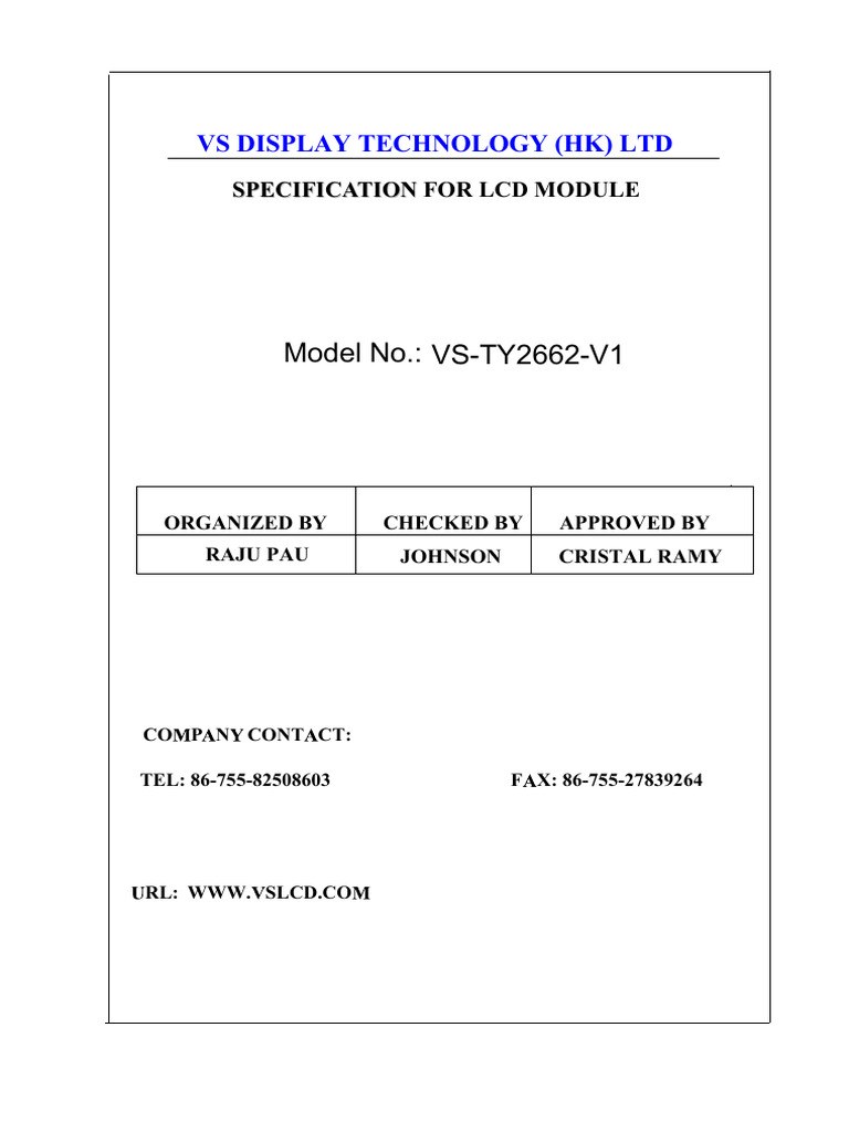 Vs Ty2662 v1 Spec | PDF