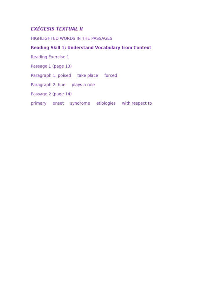 Class 2 Highlighted Words in The Passages | PDF