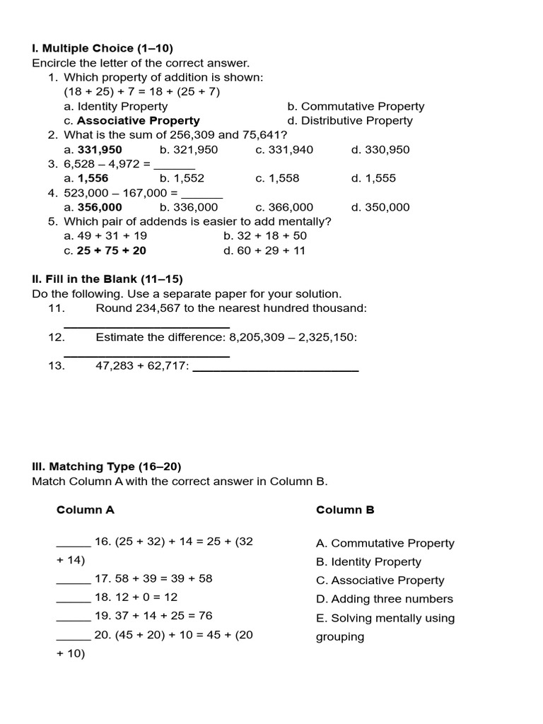 Math Review Grade 4 | PDF