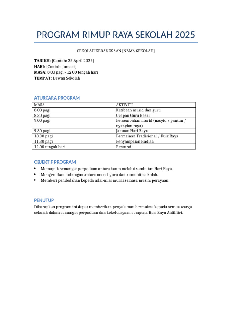 Program RIMUP Raya Sekolah 2025 Final | PDF