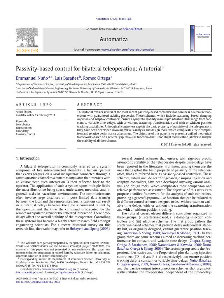 Passivity-Based Control For Bilateral Teleoperation Tutorial | PDF ...