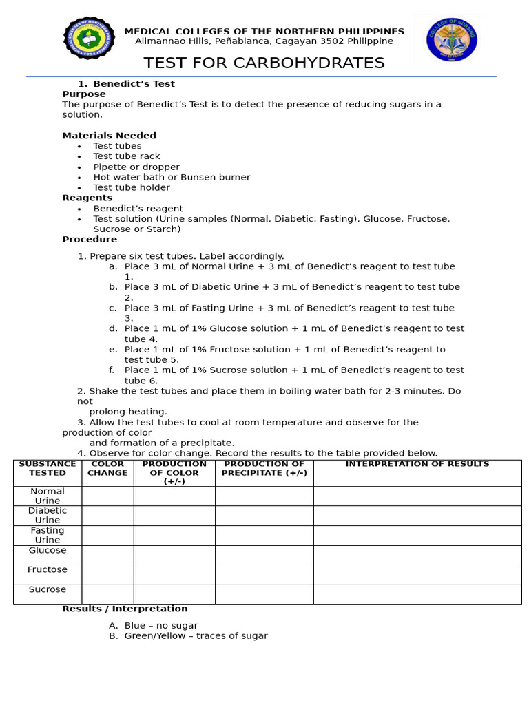 Test For Carbohydrates | PDF | Glucose | Carbohydrate Chemistry