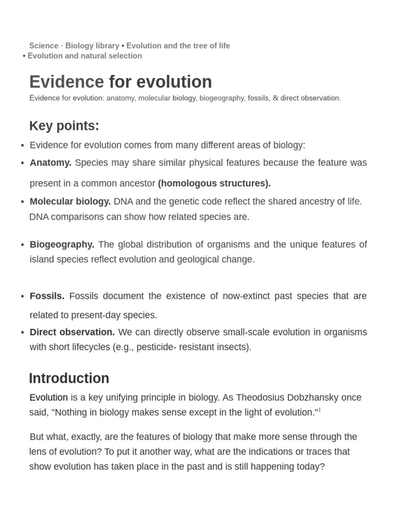 Notes 4.1 in General Biology Evidence of Evolution 1 | PDF | Evolution ...