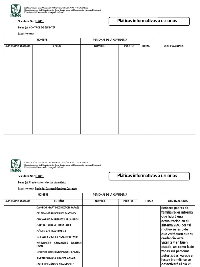 Pláticas Informativas A Ususarios | PDF