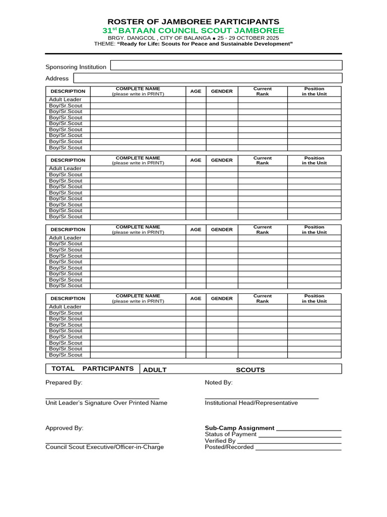 31ST BATAAN Form 03 Roster of Participants | PDF