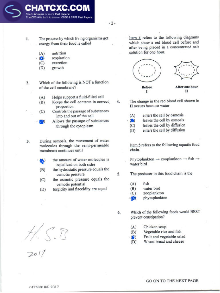 Csec HSB p1 2017 | PDF