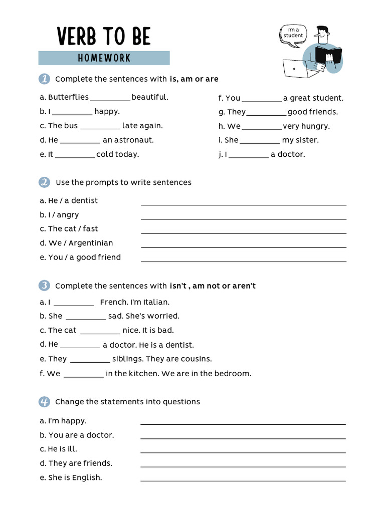Verb To Be Homework | PDF