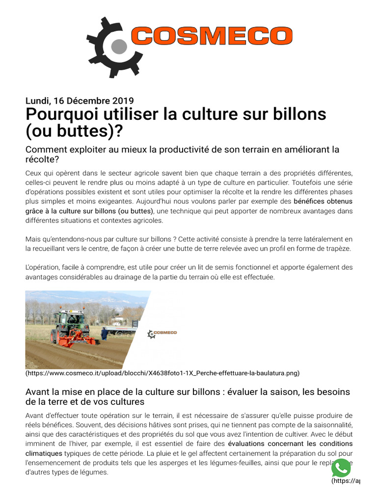 Pourquoi Utiliser La Culture Sur Billons (Ou Buttes) - Actualités Et ...