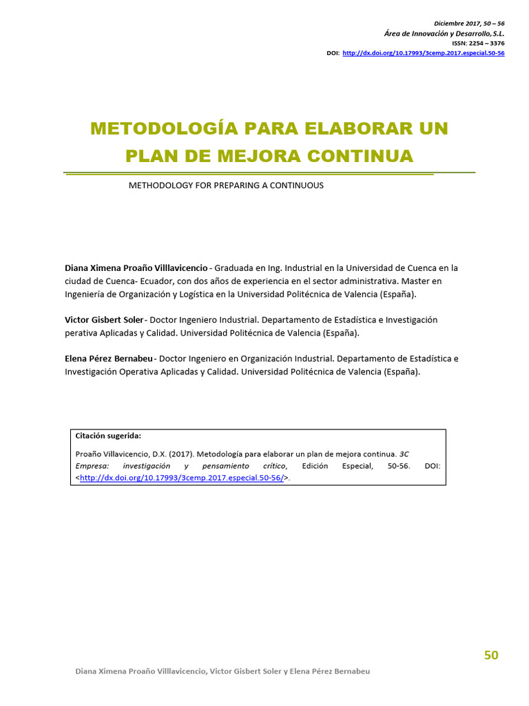 Metodología para Elaborar Un Plan de Mejora | PDF | Planificación ...