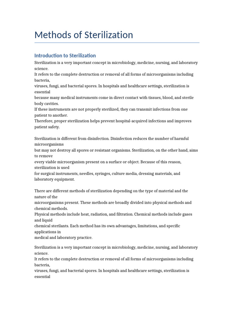 Methods of Sterilization Assignment | PDF | Sterilization (Microbiology ...
