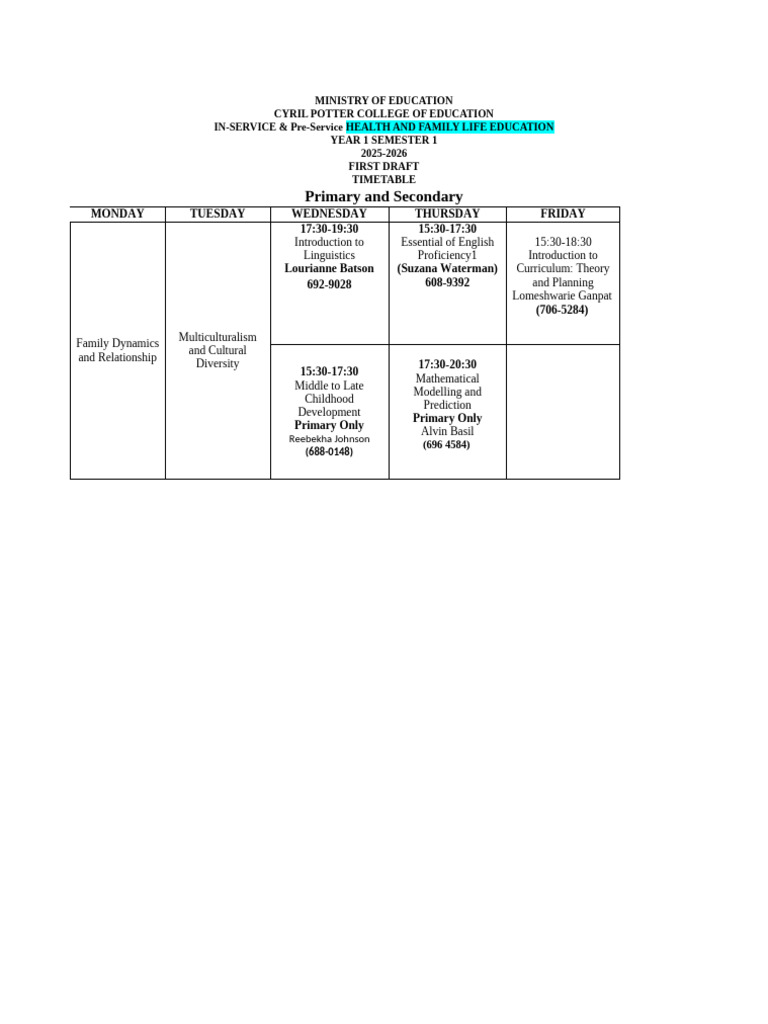Year 1 HFLE Semester 1 2025 | PDF