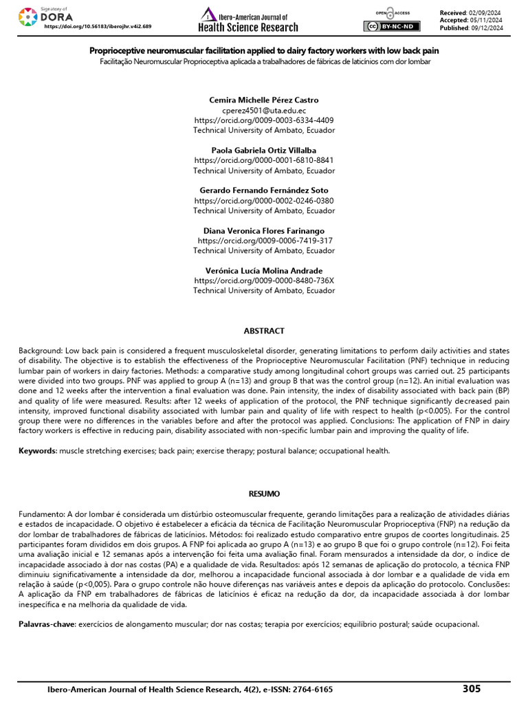 Proprioceptive Neuromuscular Facilitation Applied To Dairy Factory ...
