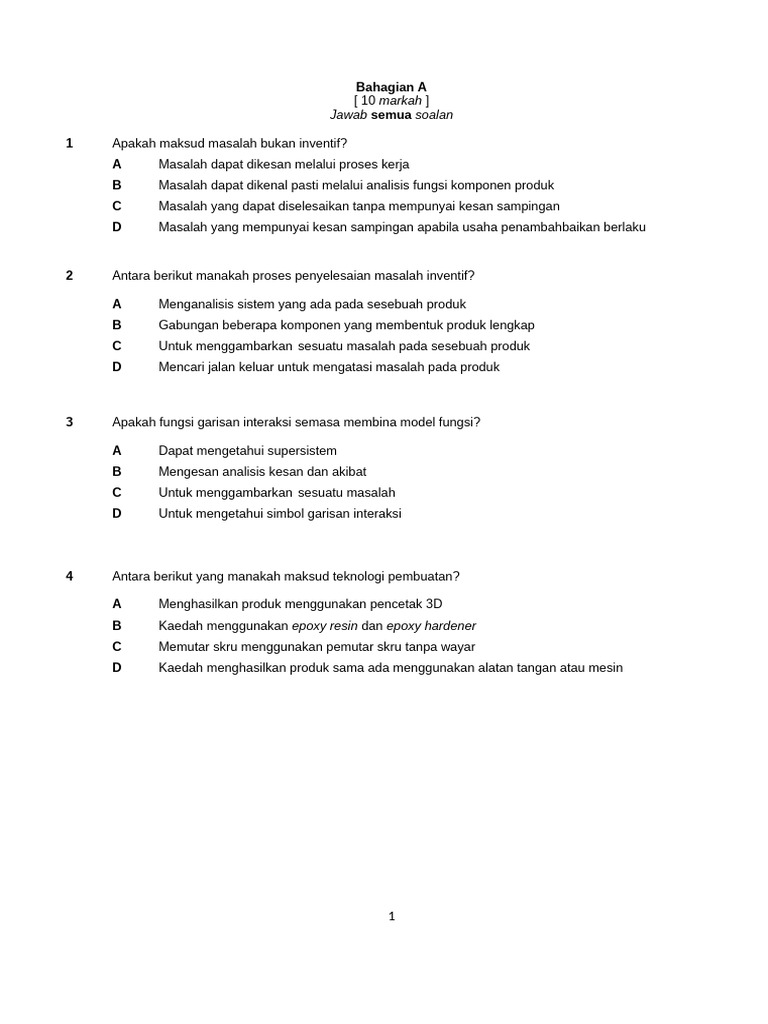 Soalan PPT Ting 2 RBT 2025 Bab 1, Bab 2 1 & Bab 2 2 Mekanikal | PDF