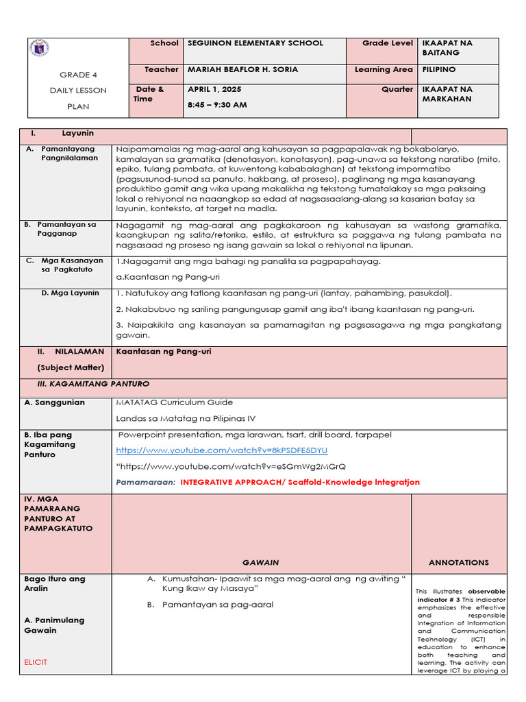 Cot Filipino 4 q4 w5 | PDF