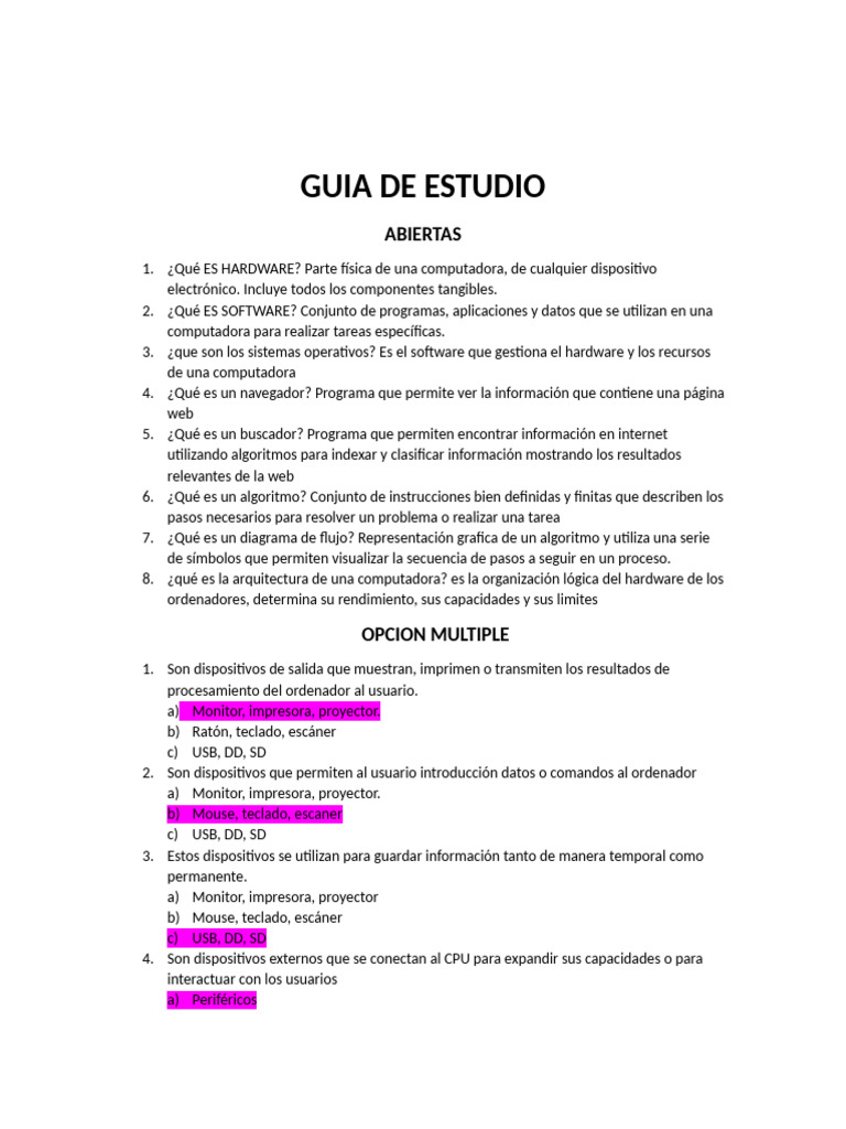 Guia de Estudio Computacion | PDF | Hardware de la computadora ...