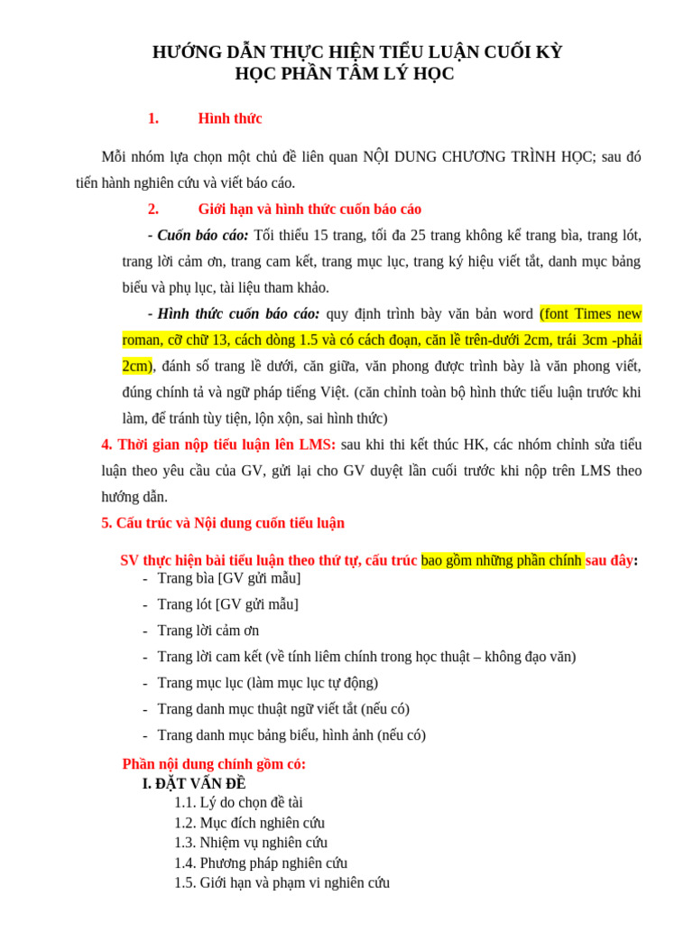 Hướng dẫn QUY ĐỊNH VỀ TIEU LUAN TAM LY HOC ỨNG DỤNG | PDF