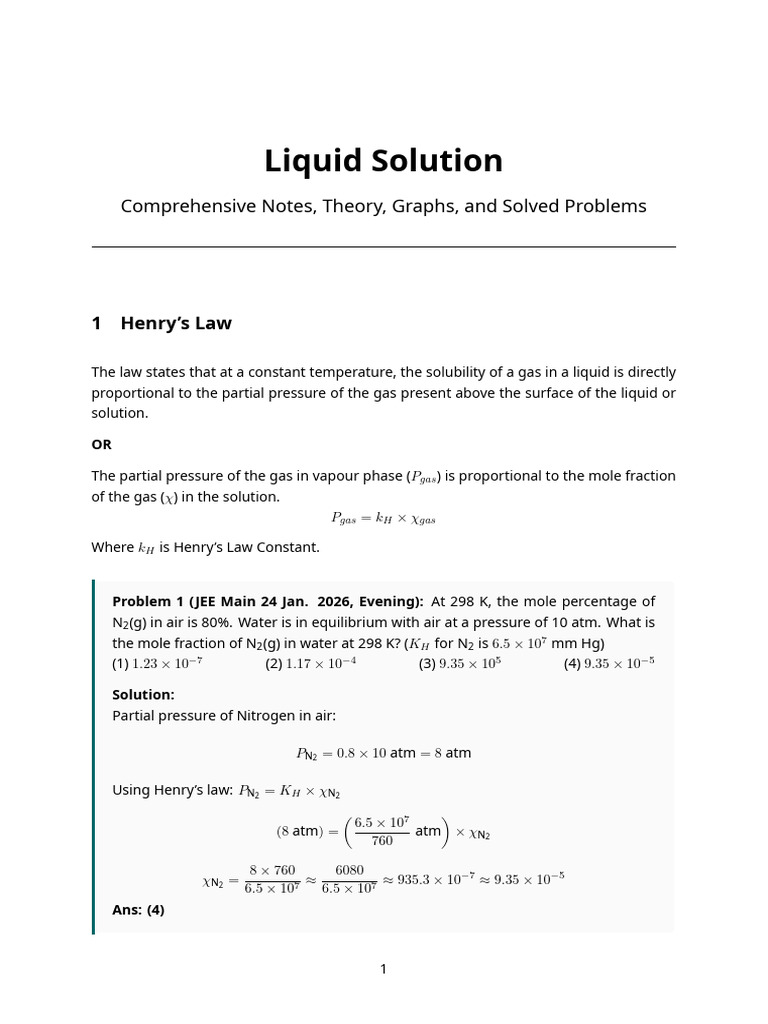 Liquid Solution | PDF | Physical Chemistry | Gases