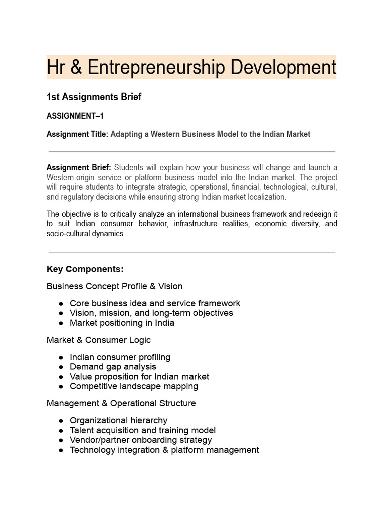 HR & Entrepreneurship Development - Assignment 1 | PDF