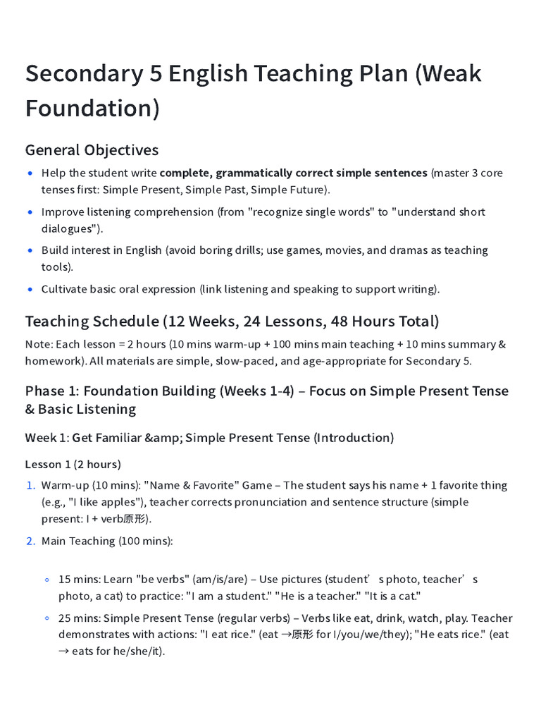 Secondary 5 English Teaching Plan (Weak Foundation) | PDF | Grammatical ...