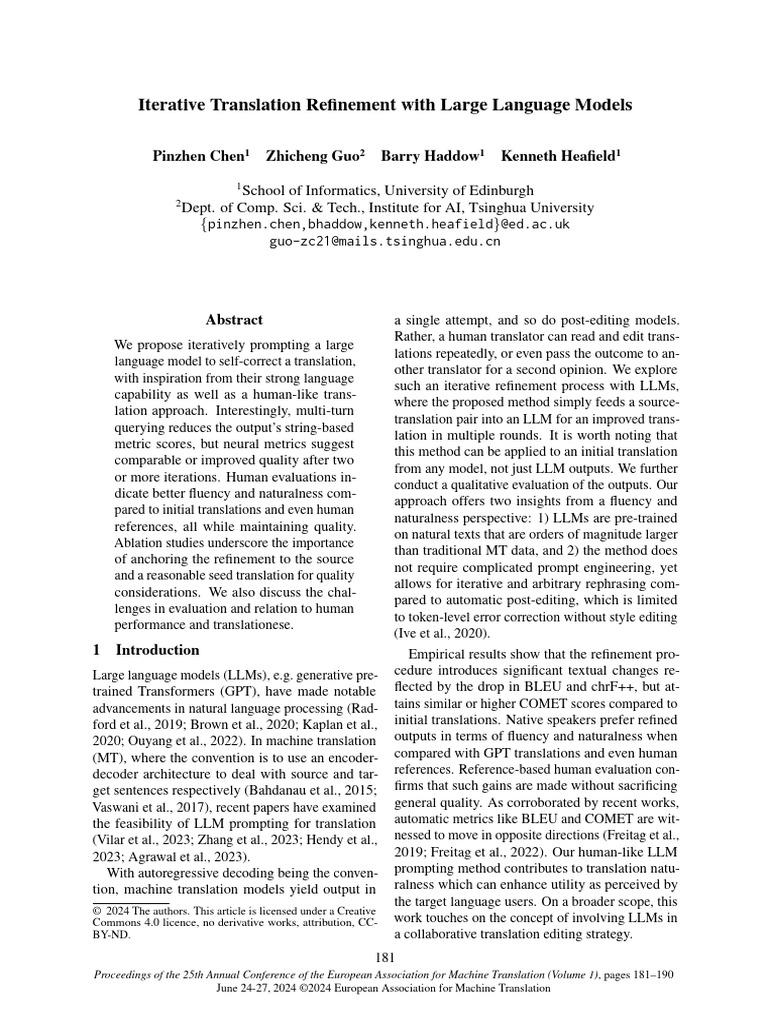 Iterative Translation Refinement With Large Language Models | PDF ...