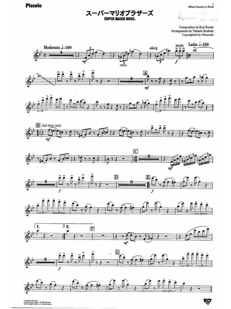 Super Mario Bros Instrument Parts | PDF