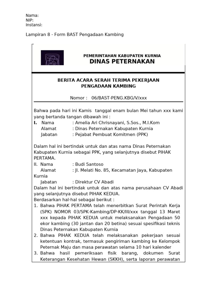Materi Terkini Form BAST Pengadaan Kambing | PDF