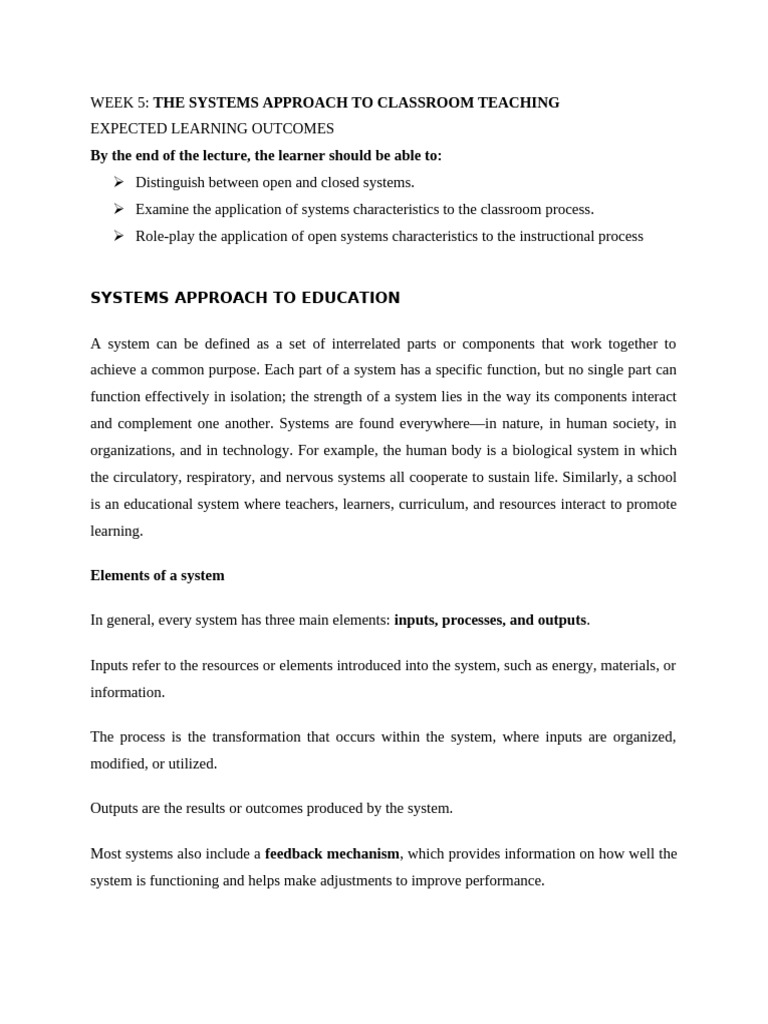 Systems Approach To Classroom Teaching | PDF | Learning | System