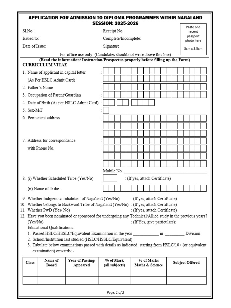 Diploma Form 2025 26 | PDF