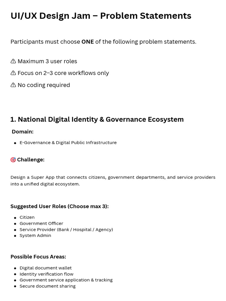 UIUX Design Jam - Problem Statements | PDF | Business