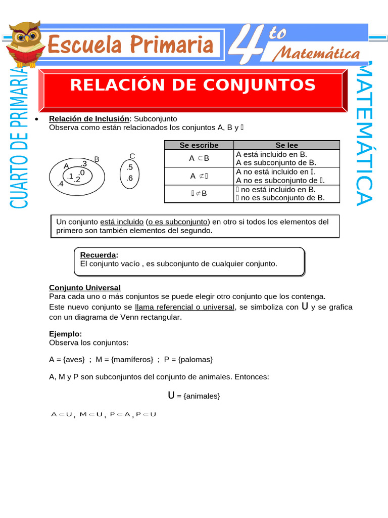 Relacion de Conjuntos para Cuarto de Primaria | PDF | Subconjunto ...
