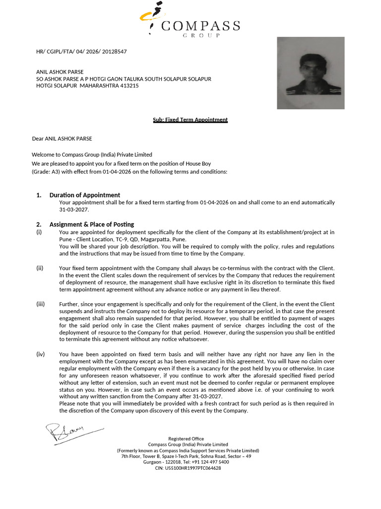 Duration of Appointment: Sub: Fixed Term Appointment | PDF | Employment ...