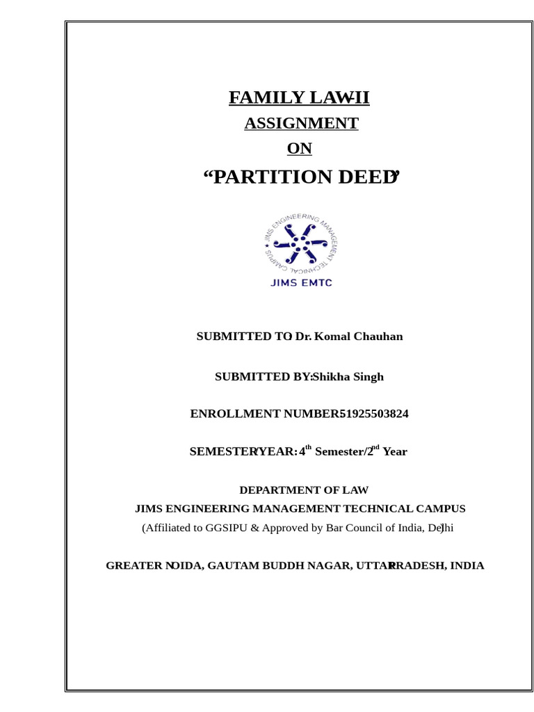 ASSIG. FORMAT Copy Partition Deed | PDF