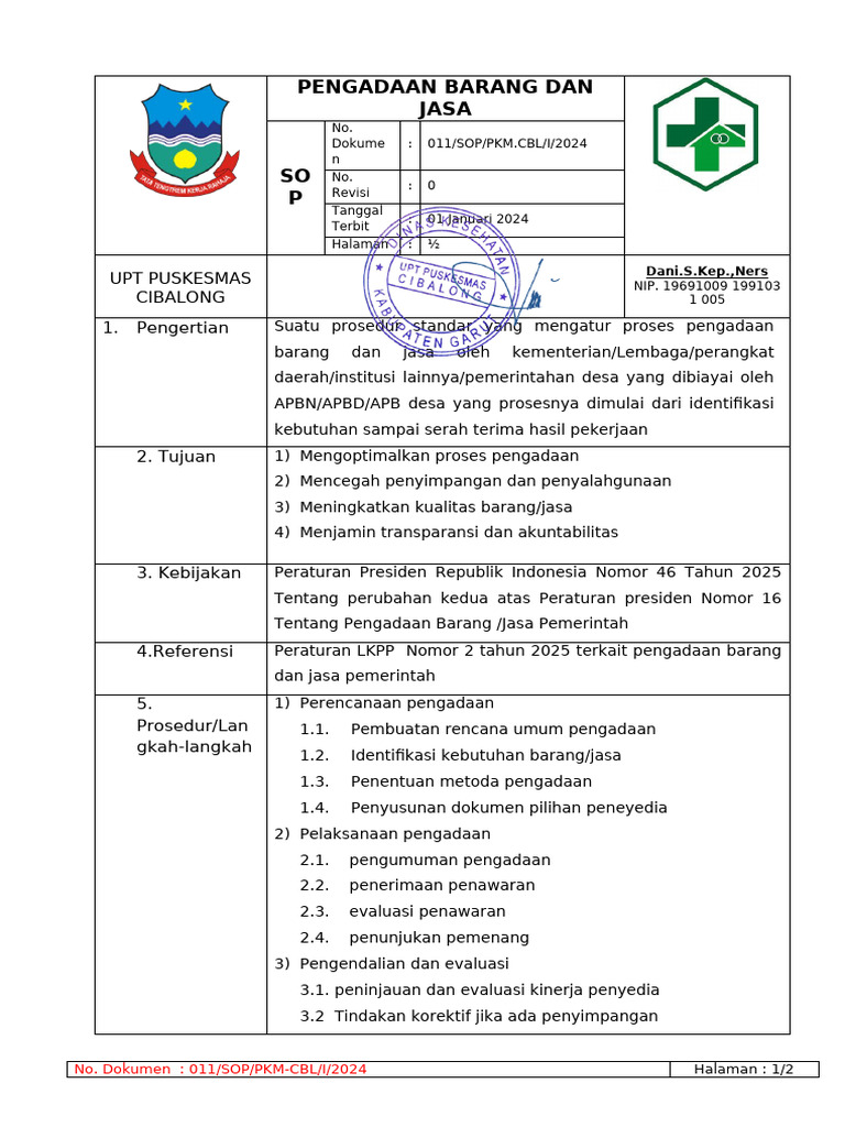 Sop Pengadaan Barang Dan Jasa | PDF