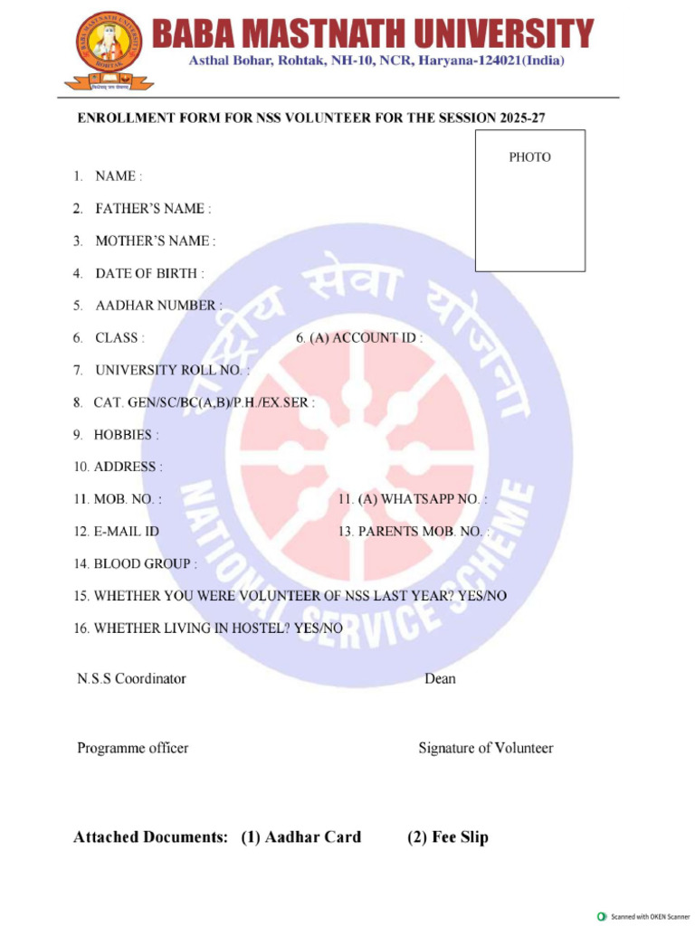 Nss 2035-27 Enrollement Form | PDF