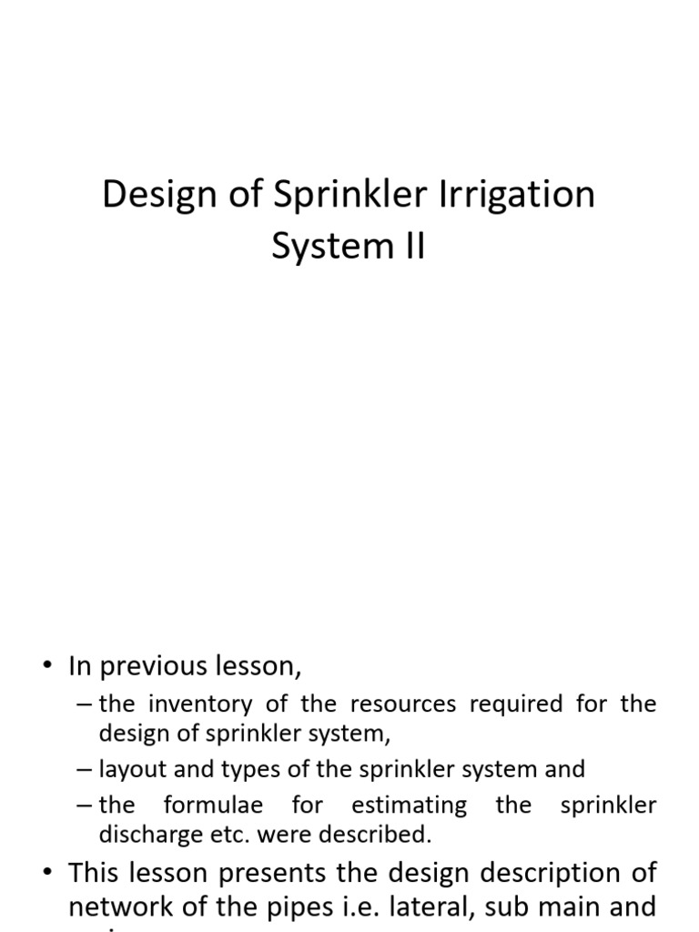 3.2 Design of Sprinkler Irrigation System II | PDF | Pump | Pipe (Fluid ...