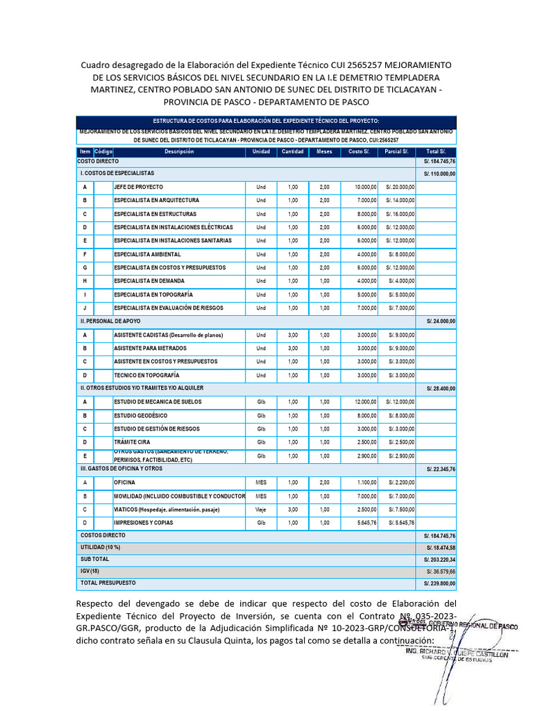 Modelo de Estructura de Costos | PDF