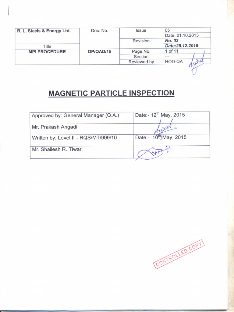 Mpi Procedure Rev 02 | PDF