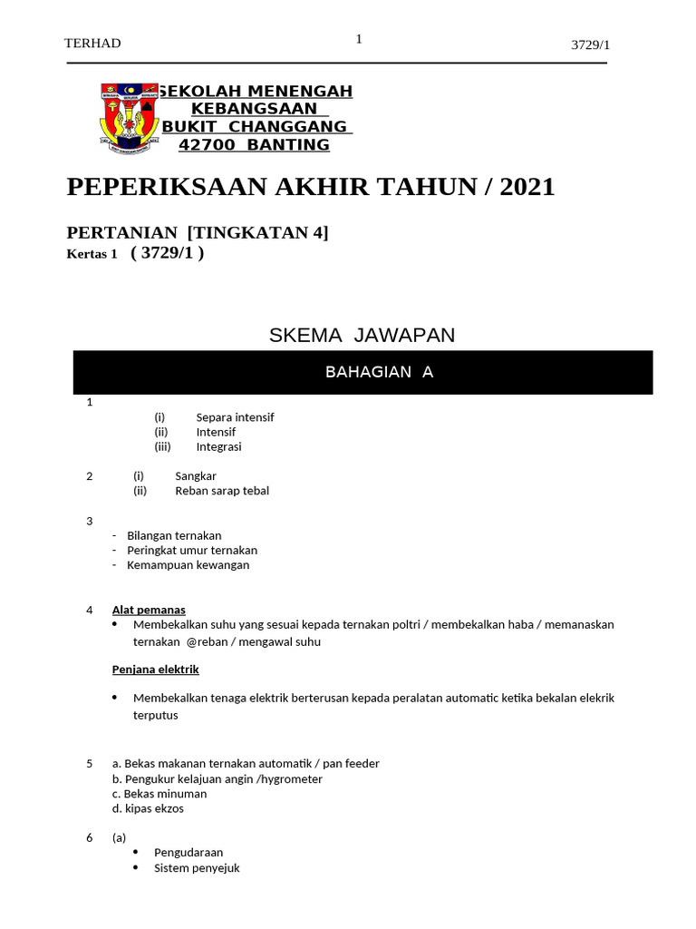 SMKBC SEKMA PAT 2021 Pertanian Ting 4 | PDF