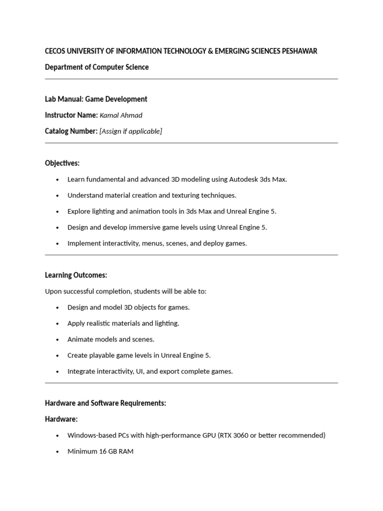 Lab Mannual Game Development | PDF | Autodesk 3ds Max | Texture Mapping