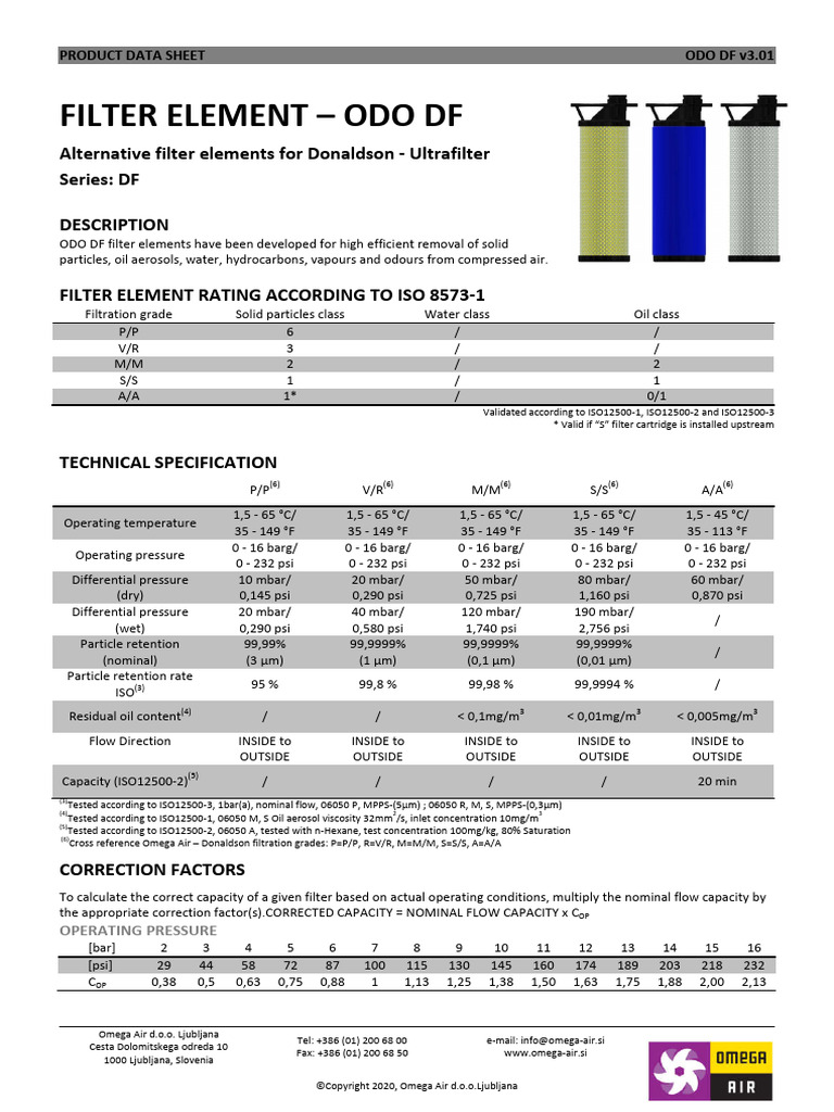 Omega Air Product Data Sheet Filter Element ODO DF v3.01 | PDF ...