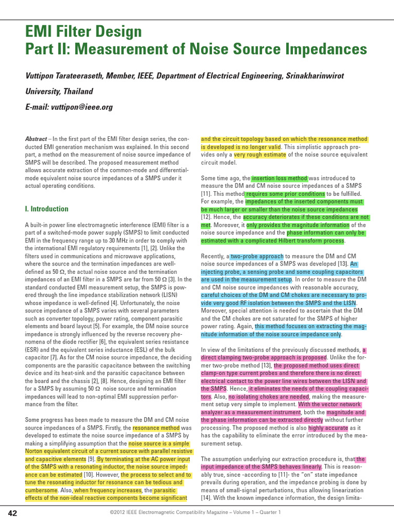 EMI Filter Design Part II Measurement of Noise Source Impedances | PDF ...