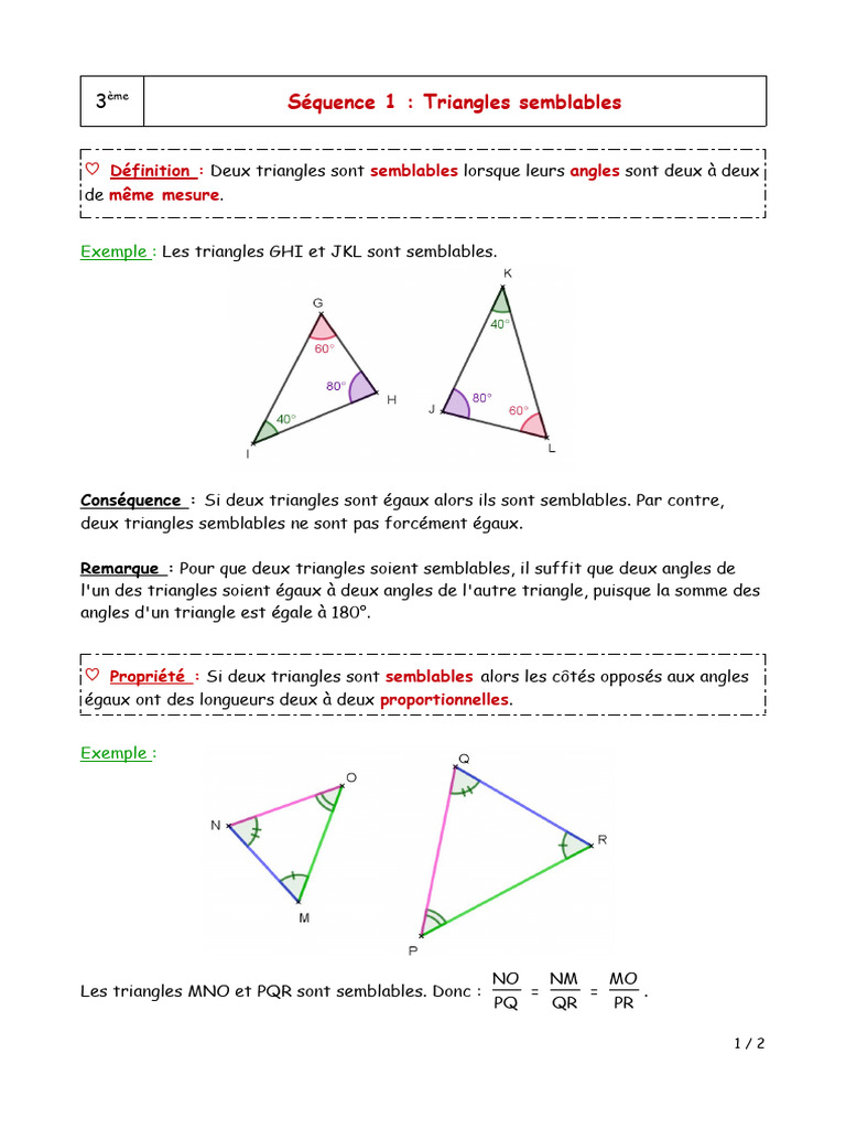 1 Triangles Semblables Cours | PDF